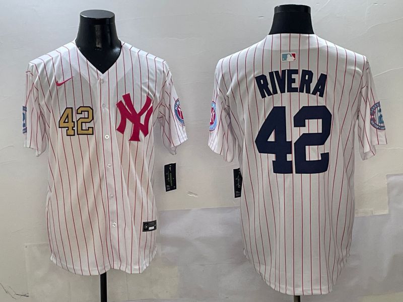 Men New York Yankees #42 Rivera White Stripe Jointly Name Nike 2025 MLB Jersey style 2